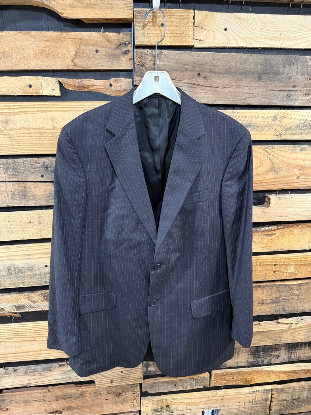 Lands’ End Men’s 100% Wool Lined Charcoal Grey Striped Sport Coat Size 42L